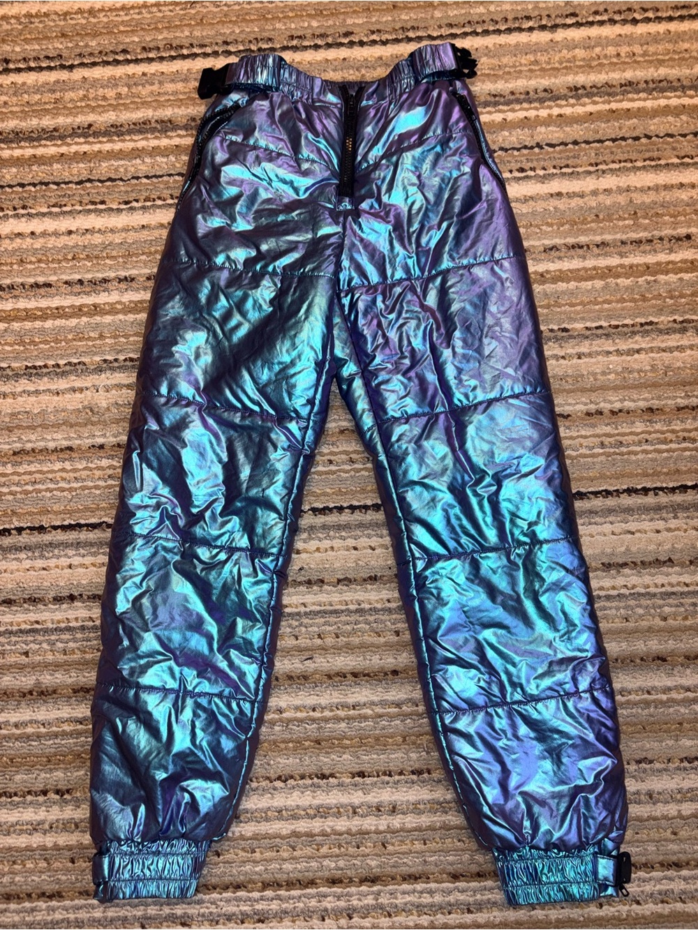 Club Exx Holographic Iridescent Puffer Snow Pants Medium Raves Festivals Ski